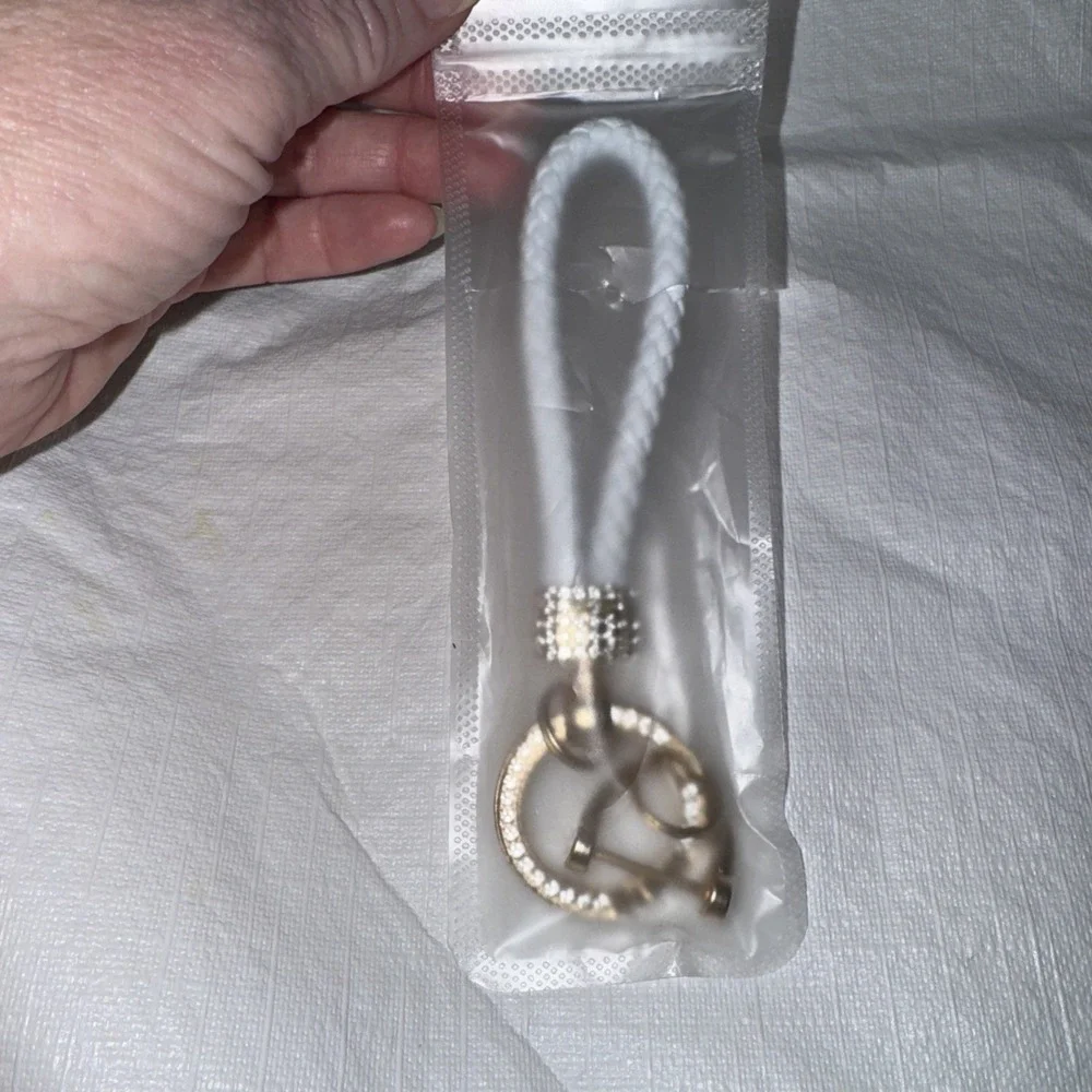 White‎ And Gold Leather Key Holder/purse Charm